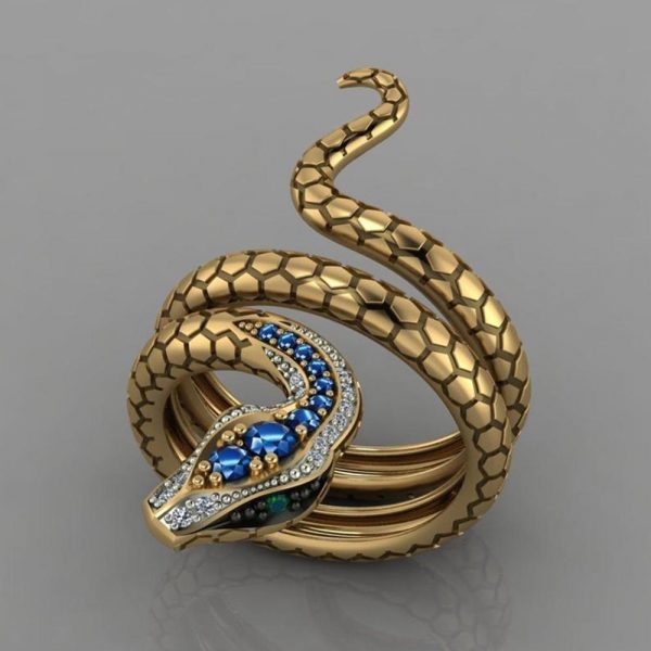 Snake Shape Micro Inlaid Royal Blue Zircon Ring