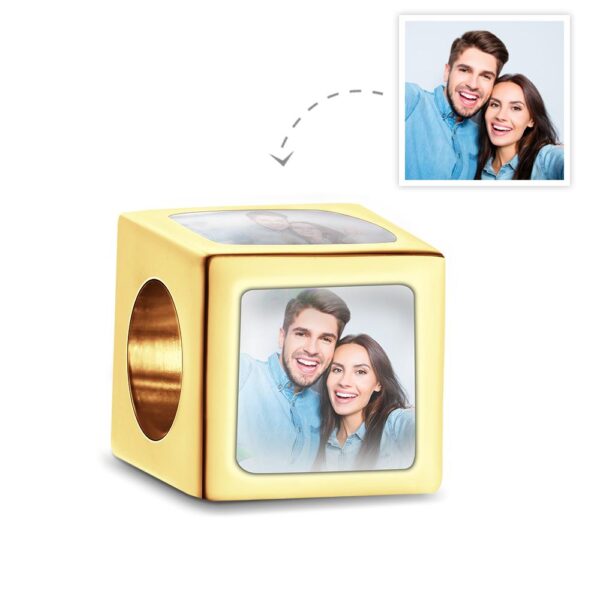 Four Sided Photo Charm Square gold